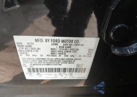 2021 Ford Explorer Timberline from USA, damaged, VIN 1FMSK8JH5MGC09796